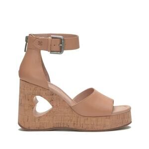 Lucky Brand Tan Cork Heart-Wedge Ankle-Strap Sandals